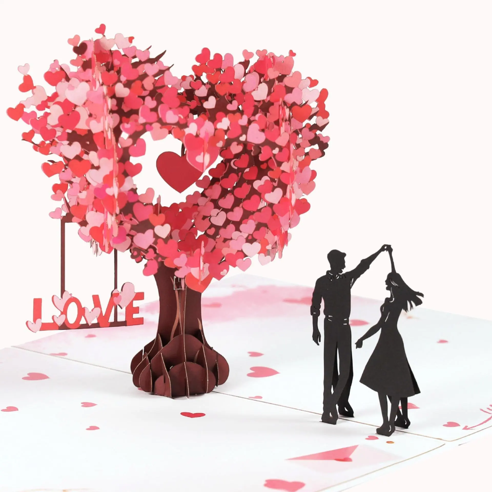 3D Romantic Jumping Heart Tree Card with Names and Dates, Fabric Materials with Petals and Leaves, Elegant Gift for Valentine's Day Anniversaries Birthdays, Pop Up Card, Custom Message Card