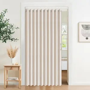 Accordion Style Door Curtains for Doorways - Laundry Room Curtains for Doorway, Folding Accordion Doors for Closets with No Door, 1 Panel with Tieback, W52 x L78, Beige