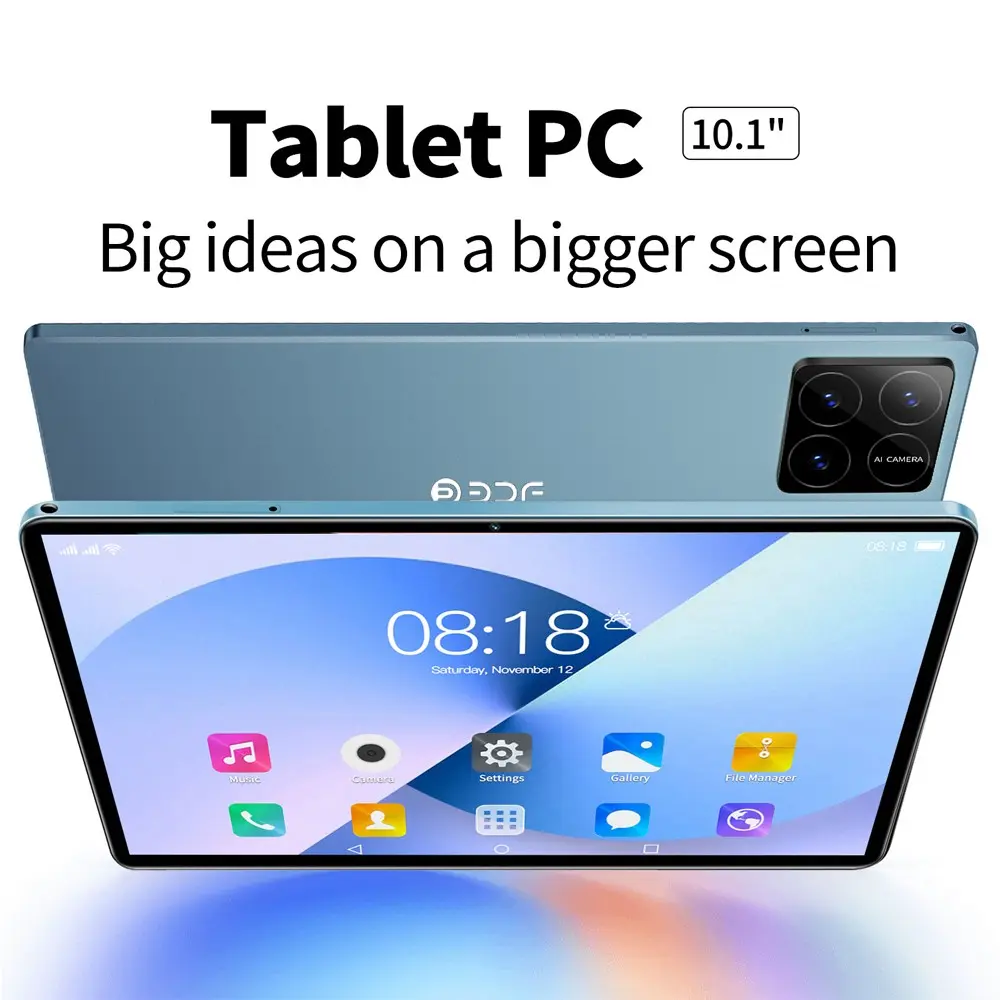 10.1-inch Touchscreen Android Tablet PC with calling capabilities, supports SIM card, TF card, Android 13, 4GB RAM, 64GB ROM, WIFI function, Bluetooth function, 8-core processor, dual cameras, 5MP+8MP, 6000mAh battery, black/green