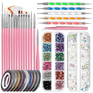 ✨ 33-Piece Complete Nail Art Design Decoration Manicure Set | Includes Nail Brushes / Rhinestone Pick-Up Pen / Glitter Sequins / Colorful Rhinestones / Nail Art Liner Tape / Tweezers | Salon-Grade Nail Tool Kit | Essential for Nail Artists