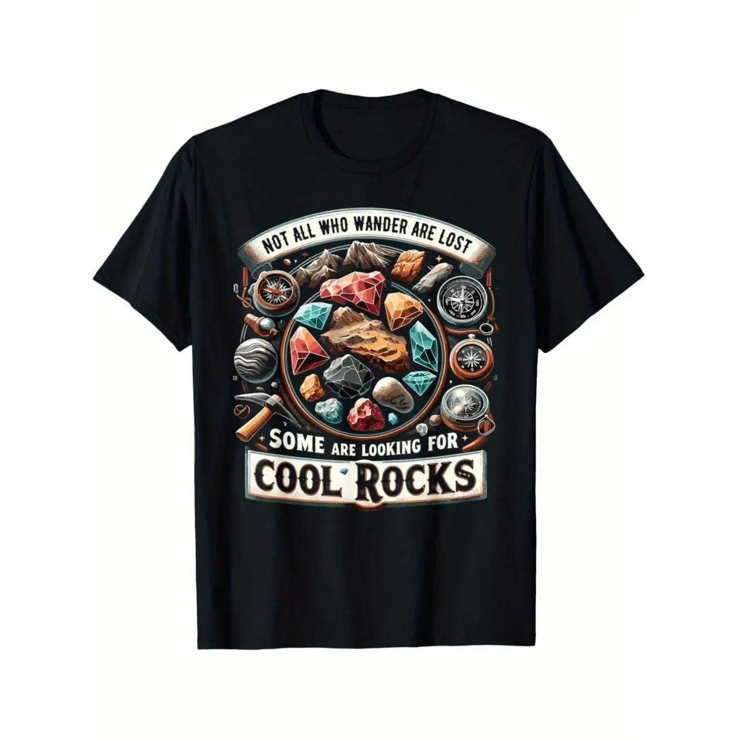 Vintage Collector Cotton T Shirt Short Sleeve Tee With Mineral And Gemstone Chart Featuring Quartz Mica For Mining Enthusiast Apparel Casual Attire Machine Washable Soft Comfortable Breathable Cotton Fabric Ideal For Everyday Wear