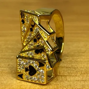 Men's Gold-Plated Metal Coating Royal Flush Costume Jewelry Ring