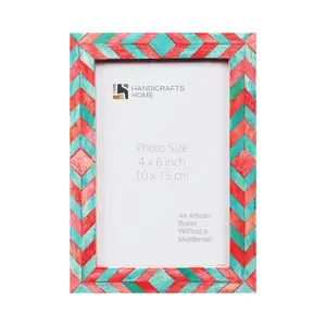 Handicrafts Home Bone Inlay Picture Frames Chic Boho Wall Décoration Photo Frame (Green-Red, 4x6 Inches)