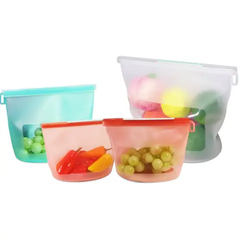CuLiDing 4-Pack BPA-Free Silicone Food Storage Bags - Eco-Friendly, Reusable, Airtight, Anti-Leak Kitchen Utensils for Kids, Home Prep, Food Storage Solutions (2 Sandwich, 1 Lunch, 1 Half-Gallon) - Microwave/Dishwasher/Freezer Safe