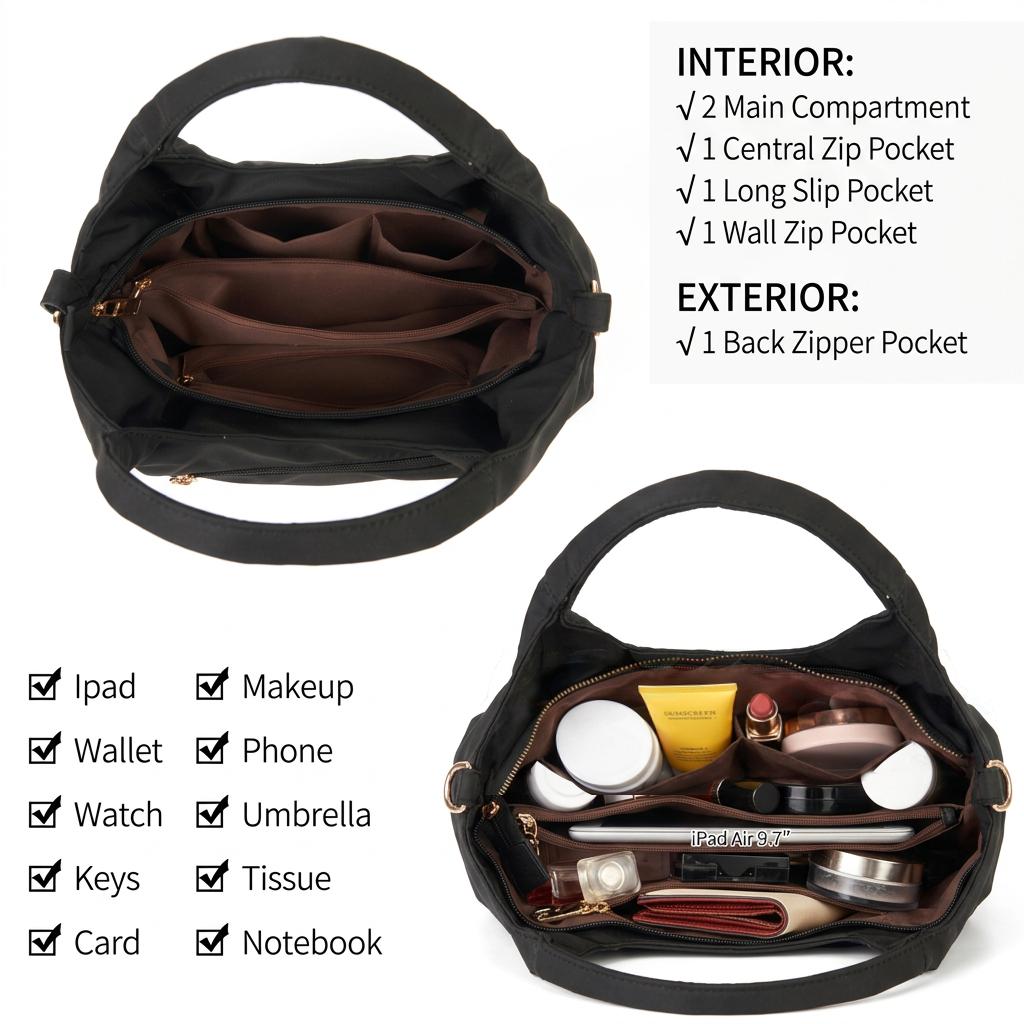 Women’s Five-Season Home Puffer Tote Bag, multi-compartment shoulder bag with zippered pockets, lightweight everyday handbag with adjustable strap Women’s Five-Season Home Puffer Tote Bag, multi-compartment shoulder bag with zippered pockets, lightweight everyday handbag with adjustable strap