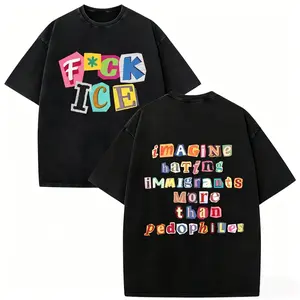 Black Washed Anti ICE Magazine Letters Unisex Tee |   Double-Sided Short Sleeve, No One Is Illegal On Stolen Land ICE OUT