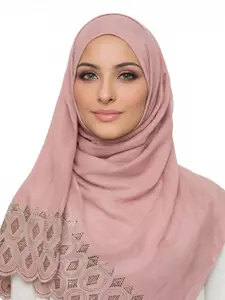 Elegant Lace Trim Muslim Hijab, Soft Breathable Chiffon Shawl for Women, Daily Wear, Prayer, Party, Stylish Islamic Clothing