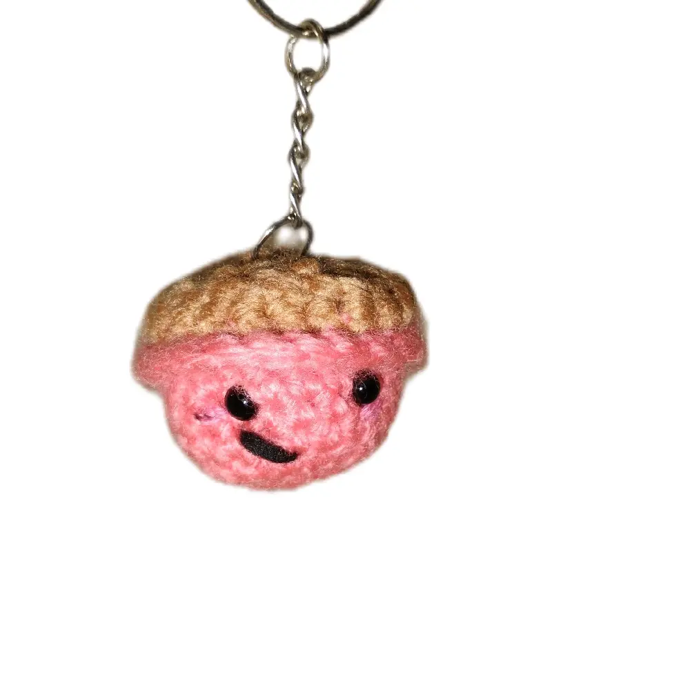 Coffee Cup Keychain - Pink Acorn Design with Chain Attachment