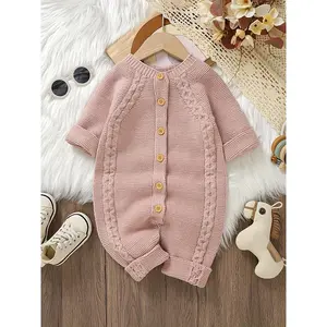Baby Girl'S Knit Onesie Jumpsuit - Soft Stretchy Long Sleeve Romper with Button Front, Pockets & Ribbed Cuffs, Solid Color Casual Winter Outfit Toddlers, Baby Girl Outfits, Cozy Toddler Wear, Easy Diaper Change, Soft Texture, Perfect Outdoo