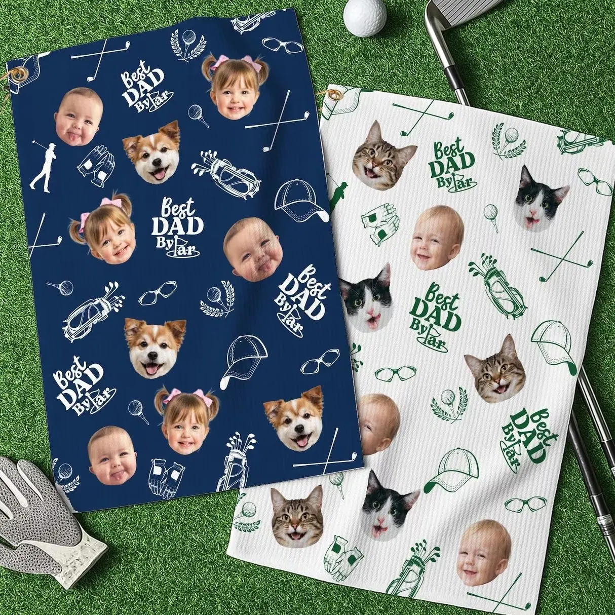 Personalized Kids Photo Golf Towel for Dad, Pet Photo Towel, Best Dad By Par Towel, Fathers Day Gift for Golf Dad