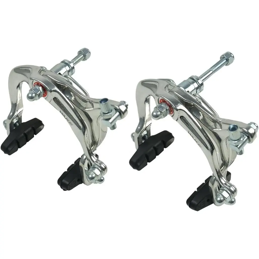 Bike Brake Calipers Set, Front and Rear Side Pull C Caliper Brakes with 48mm Pads and 4.33in Long Arm, Fits Most Road Bicycles, 1 Pair, Black Silver