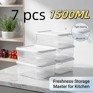 7-piece set7 Pack 1500ml Airtight Food Storage Containers,Stackable Plastic Boxes with Tight-S of 1500ml airtight food storage boxes, transparent plastic refrigerator storage boxes with lids, leak-proof, suitable for meal preparation and leftover storage.