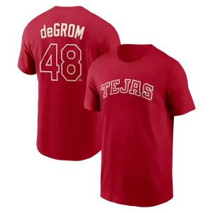 Men's Baseball Texas Team Jacob deGrom 2026 City Connect Name & Number T-Shirt - Red