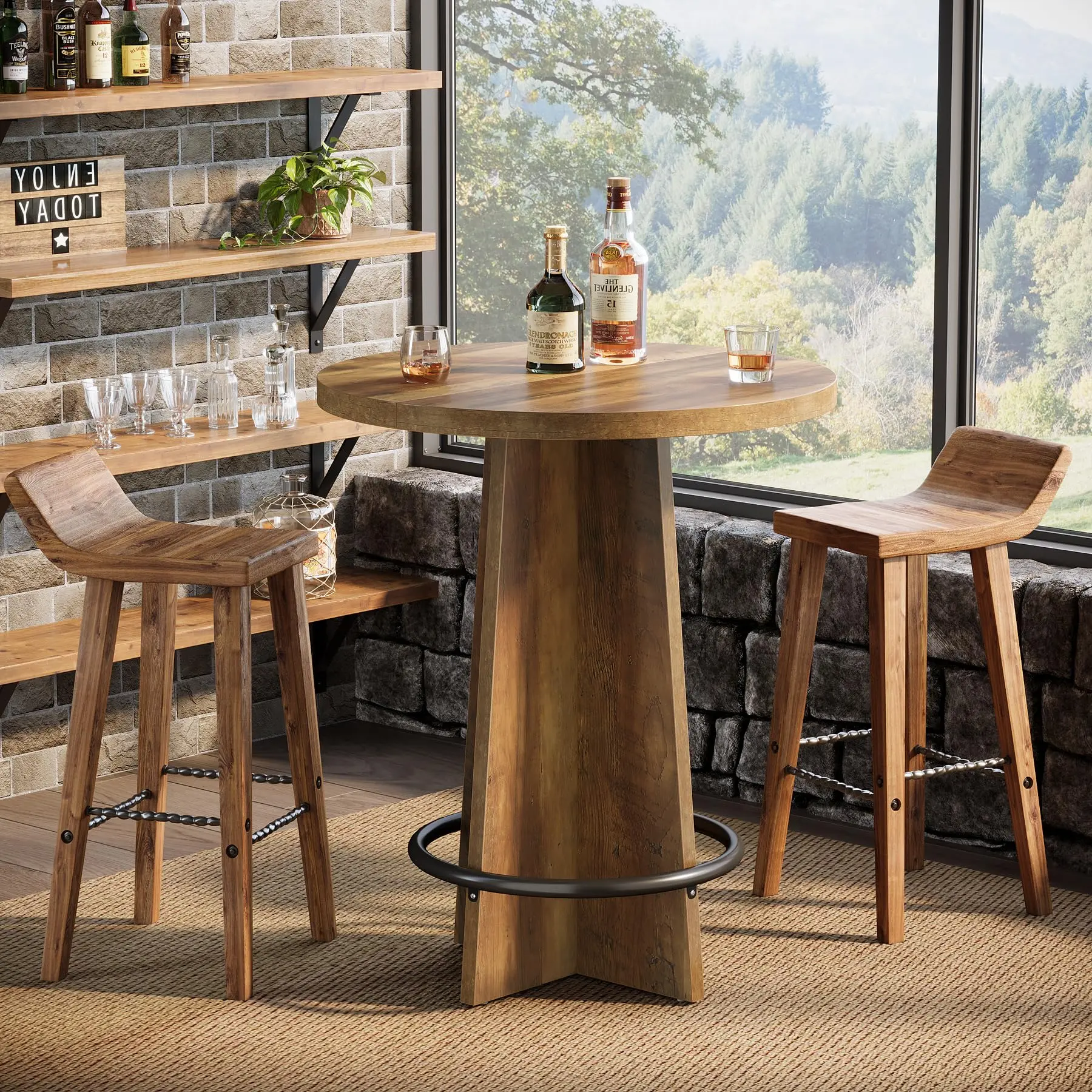 Tribesigns Wooden Bistro Pub Table, 37.4'' Tall With Metal Footrest, Ideal For Coffee House & Kitchen Dining, Easy Assembly