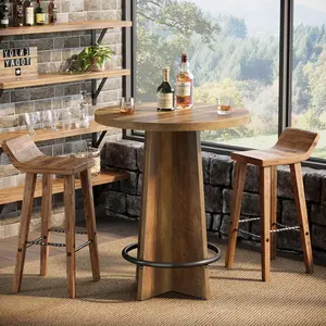 Tribesigns Wooden Bistro Pub Table, 37.4'' Tall With Metal Footrest, Ideal For Coffee House & Kitchen Dining, Easy Assembly