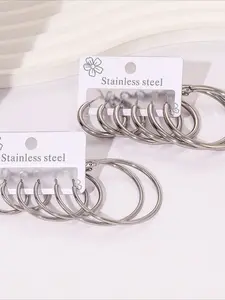 Earrings Set Geometric Hoop Earrings Stainless Steel Studs Titanium Steel Jewelry Round Hoops Light Luxury High-grade All-match Earrings For Women