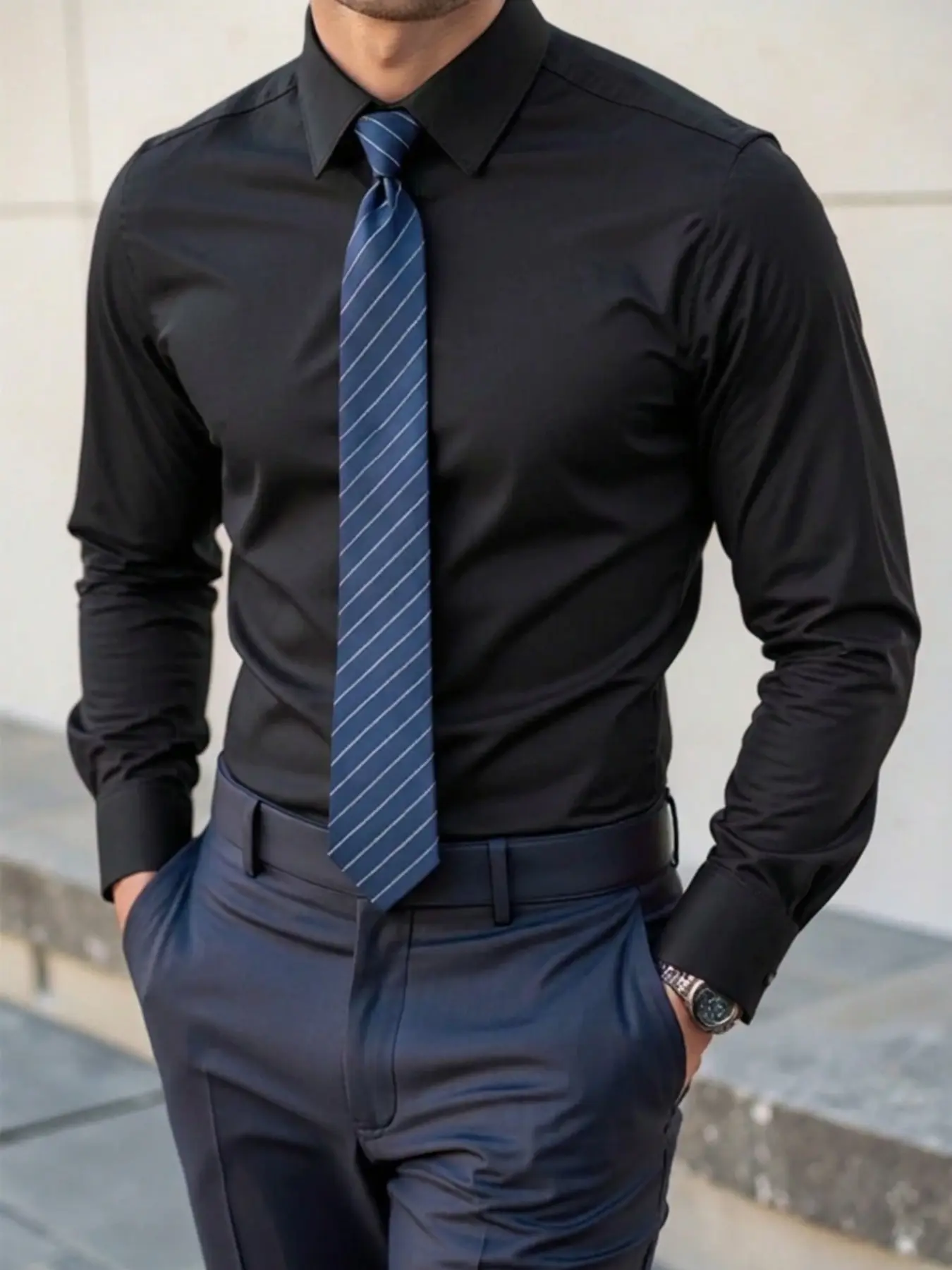 Men’s Black Dress Shirt | Slim Fit Long Sleeve Button Down Front | Formal Business, Office, Wedding & Casual Business Style Shirt