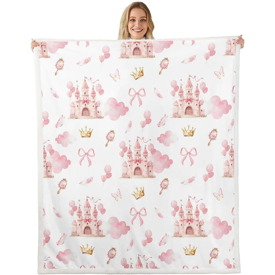 Kids Pink Castle Plush Blanket for Bed Sofa Couch Cute Bowknot Sherpa Blanket Boys Girls Girls Dreamy House Fleece Throw Blanket Fairytale Teens Bedroom Decor
