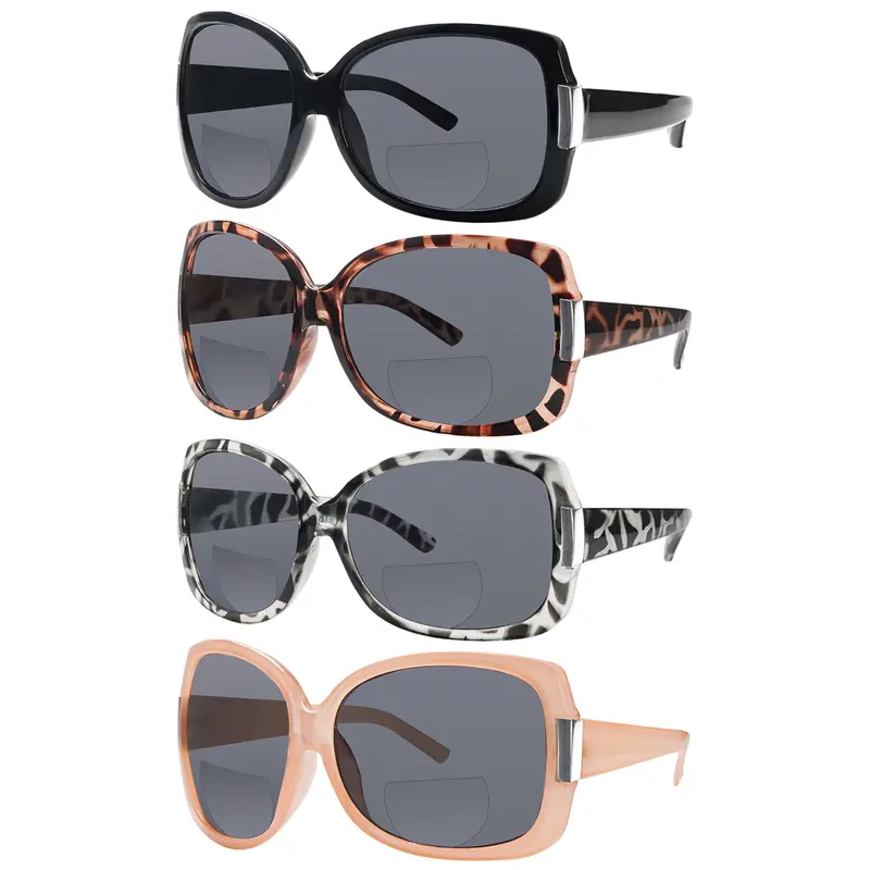 4 Pack Bifocal Reading Sunglasses for Women Fashion Sun Readers UV400 Protection Vintage Oval Sun Reading Trendy Protective Polarized Lenses Anti-Glare HD Lenses Stylish Design Lightweight Strong Rectangular Frames Styling
