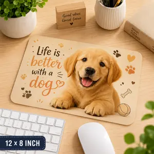 12x8 Inch Cute Pet Mouse Pad, Stitched Edge, Non-Slip Mouse Pads for Office and Home Use