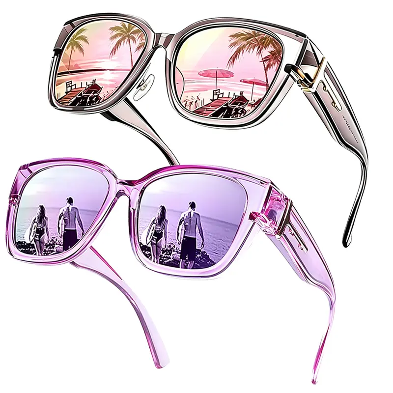 【FitOver Sunglasses】Women's Fit Over Prescription Sunglasses - Oversized Square Full-Rim Plastic Frames Mirrored Polarized , UV400 Protection, Trendy Sunglasses, Unisex Fashion Accessory for Summer Wins, Accessories for Women The Choice of Gifts 1/2Pcs