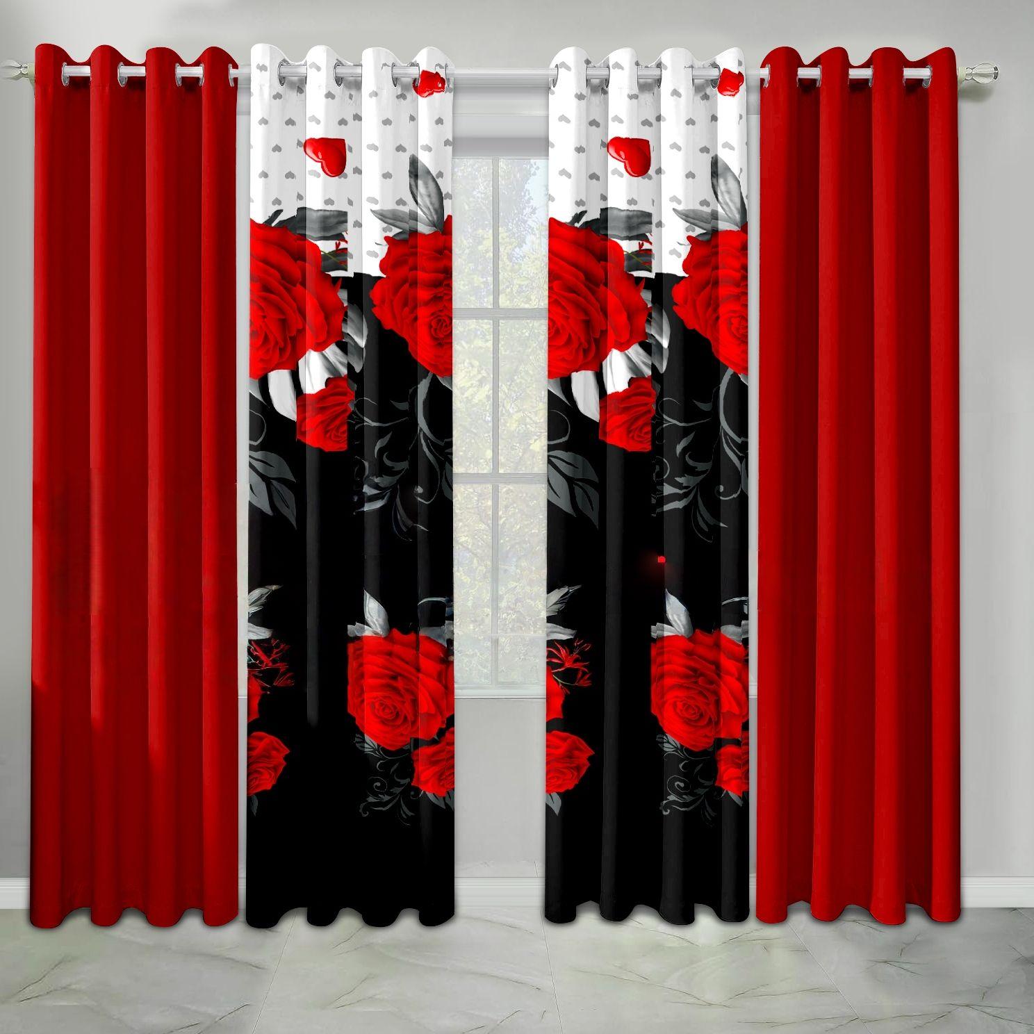6-Piece Curtain Set | 2 Printed + 4 Solid | Semi-Sheer | 38"x84" | Floral Collection: Blue+Red, Purple Gardenia, Red Peony, Green Rose | Perfect for Living/Dining/Study/Bath 6-Piece Curtain Set | 2 Printed + 4 Solid | Semi-Sheer | 38"x84" | Floral Collection: Blue+Red, Purple Gardenia, Red Peony, Green Rose | Perfect for Living/Dining/Study/Bath