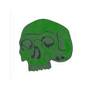 Green Retro Etched Skull Kiss-Cut Sticker