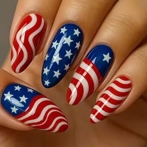 Medium-Length Line 24-Piece Independent Blue Star Nail Art Stickers, Fashionable Easy-To-Wear Nails, Perfect for Events and Vacations