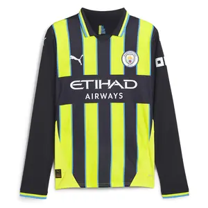 PUMA Mens Manchester City F.C. Collared Long Sleeve Away Jersey Replica Casual - Blue