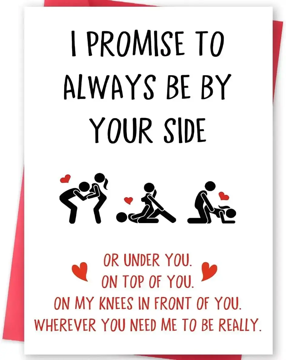 Funny couple Card 2 side for Him, Playful Love Card for Boyfriend, Husband or Fiance, Cute Anniversary Card & Birthday Gift Card, "I Promise to Always Be by Your Side"