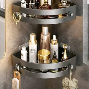 3pcs Triangle Bathroom Shelf, Wall Mounted Easy To Install Black Minimalist Triangle Wall Rack, Suitable For Kitchen Bathroom Stackable Corner Shelf, Halloween Decor, Fall Decor, Birthday Decorations, Wedding Items, Room Decor