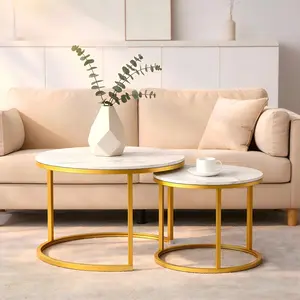 2-Piece Round Nesting Coffee Tables, Romantic Round Design, Sturdy MDF & Metal Construction, Space-Saving Stackable Tables with Adjustable Legs, Quick Setup for Small Living Room & Minimalist Bedroom
