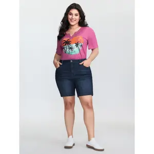 BLOOMCHIC Women's Plus Size Plain Stretchy Skinny-Fit Denim Shorts, M-6X Sizes 2026 Summer Vibes Swimweek