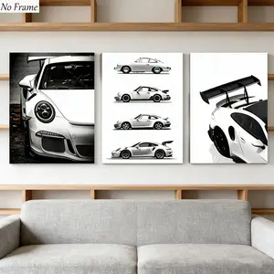 3pcs Porsche Art Prints, Modern Minimalist Design, Elegant Car Lines & Power Fusion, Top Supercar Aesthetic Framing, Set