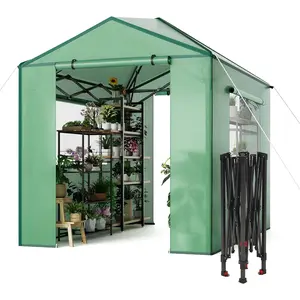 Pop-Up Greenhouse with Durable PE Cover, Large Grow Tent for All Seasons | Features Zippered Doors & Mesh Windows for Indoor/Outdoor Plants, Easy to Assemble