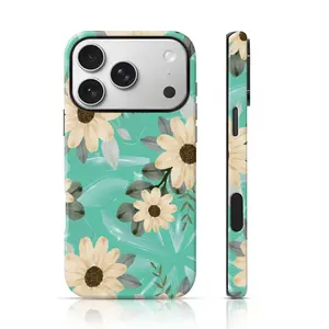 Fresh Floral Turquoise Vibe Design Cute Phone Case 2 in 1 Case for iPhone 17 Pro Max/16 Pro Max /15Pro Max 15/14/13/12 & Samsung S26 /S25Ultra Cute Phone Case