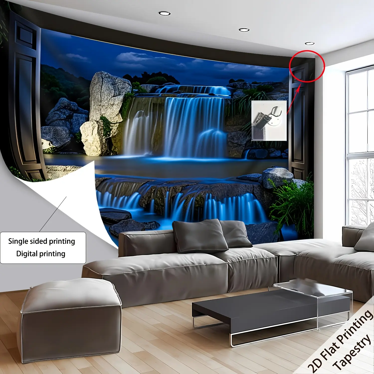 [2D Flat Print] 1 oversized waterfall stone gate print tapestry, Decorative tapestry, polyester printed tapestry, birthday gift, room & party decor, suitable for living room, bedroom and dormitory, with free hanging clip