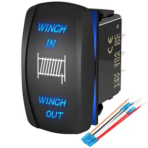 Joinfworld Winch Switch Winch in Winch Out Momentary On/Off/On 7 Pin Winch Rocker Switch Toggle 3 Way 20A 12V 10A 24V DC Waterproof Blue for ATV UTV Polaris Automotive Marine Boat, DR-A11L27GBL/LJ56 Joinfworld