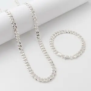 Silver-Plated Cuban Link Jewelry Set - 0.28" Thickness, 7.87" Bracelet + 19.69" or 23.62" Necklace, 2-Piece Costume Fashion Accessory