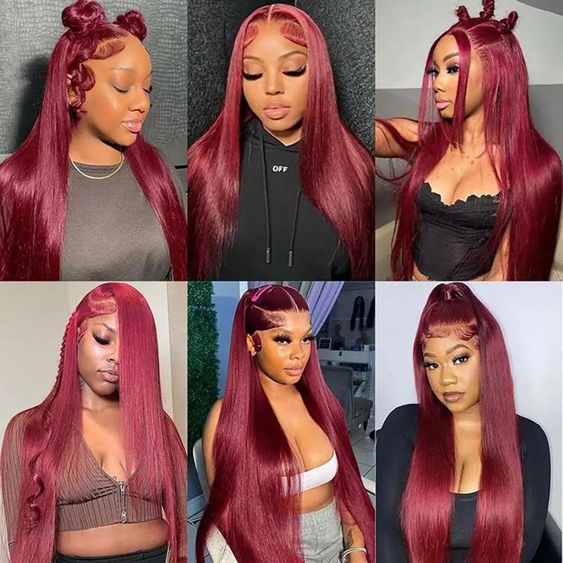 Tuneful 180% Density 99j Burgundy HD Transparent Lace Frontal Wigs Hair 99J 13x6 Straight Hair Wig Wine Red Colored Hair Wig 99j Wig for Black Women