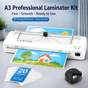 A3 Laminator with 20 Laminating Sheets,​ Built-in Trimmer​, Corner Rounder​, Fast Warm-up , Never Jam Technology, 7-in-1 Portable Laminators for Photos/Docs/Cards, 13 Inch Cold and Thermal Lamination Suitable for Family, Office and School