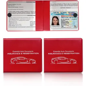 2 count  Registration  Holder,   Glove Box Document Organizer with Closure, Auto Essential Cards Driver License Holder for    SUVs (Red, Small )