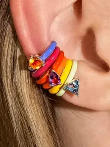 6 Pcs Fashion Colorful Geometric Zircon Ear Cuffs, No Piercing, Simple Design, Women's Party Holiday Creative Ear Clips Set