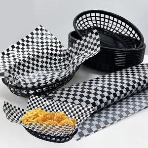 Retro Style Plastic  Baskets with Wax Paper Liners, 20   Baskets with 200 Deli Paper Sheets, Bread, Chicken, Burgers, Sandwiches, Fries