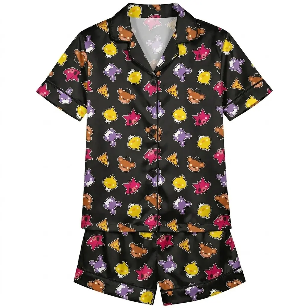Five Nights at Freddy’s Satin Pajama Set, FNAF Freddy Bonnie Chica Foxy Character Design, Halloween Gift for Gamers