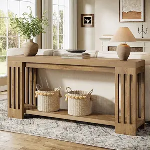 Tribesigns 70.9-Inch Farmhouse Console Table for Living Room, Hallway, Entrance - Vertical Stripe Legs, 2-Tier Design, Light Brown Tribesigns 70.9-Inch Farmhouse Console Table for Living Room, Hallway, Entrance - Vertical Stripe Legs, 2-Tier Design, Light Brown