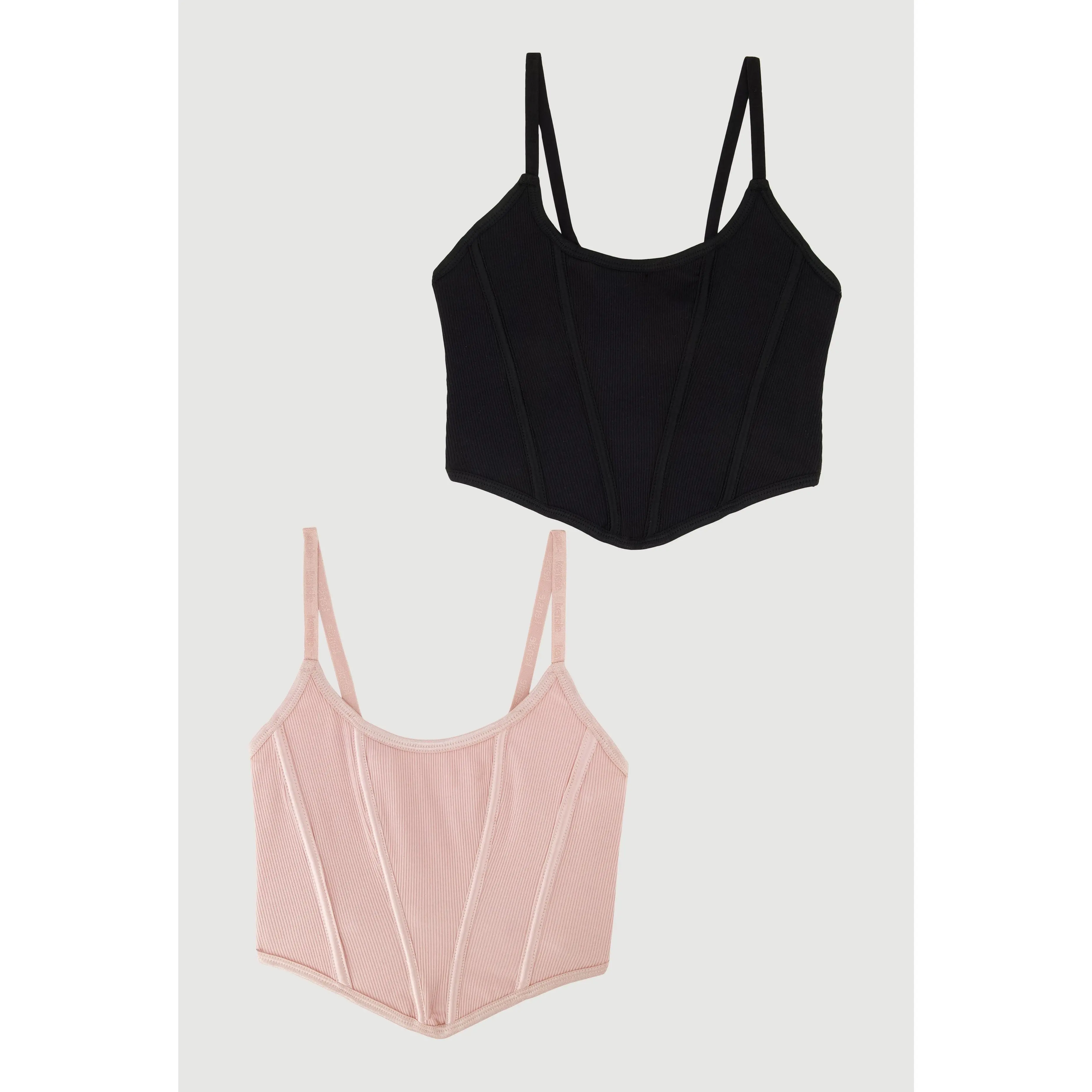 Corset Detail Ribbed Knit Bralette 2 Pack