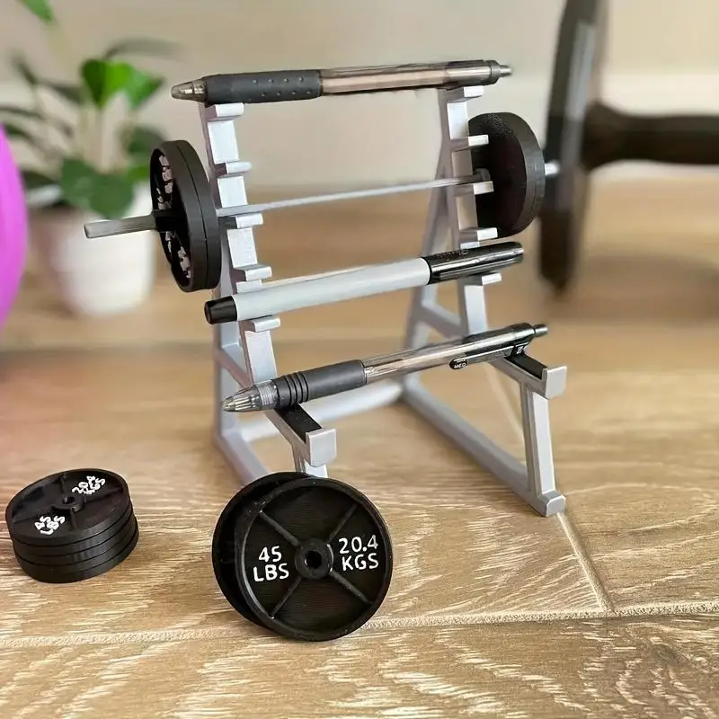 Gym Themed Desk Pen Holder, 1 Count Multi-grids Pen Holder Stand with 1 Barbell, Desk Organizer for Home Office School, Gift for Fitness Enthusiasts,