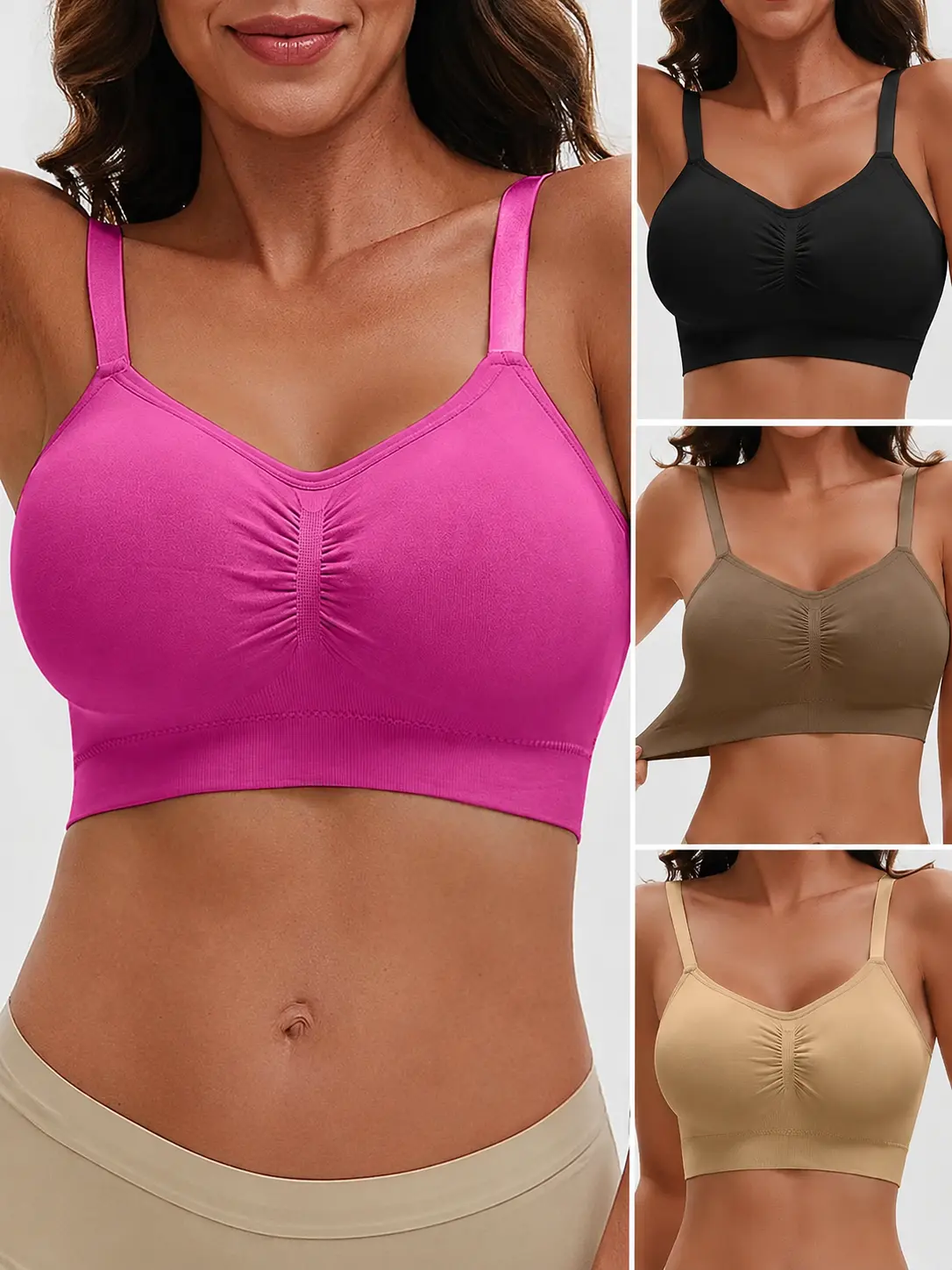 4PCS Ladies' underwire-free bra, comfortable underwire-free bra, underwire-free and unlined strap bra, seamless T-shirt bra, sports bra, suitable for daily wear, breathable, summer style