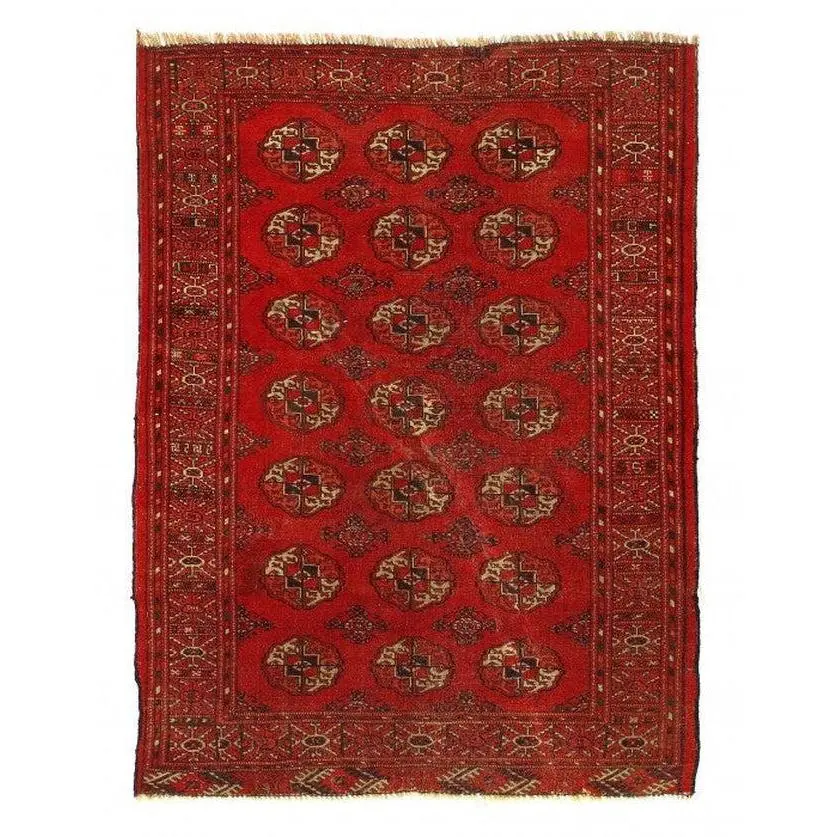Canvello Red Fine Hand Knotted Vintage Bokhara Rug 3'8'' X 5'